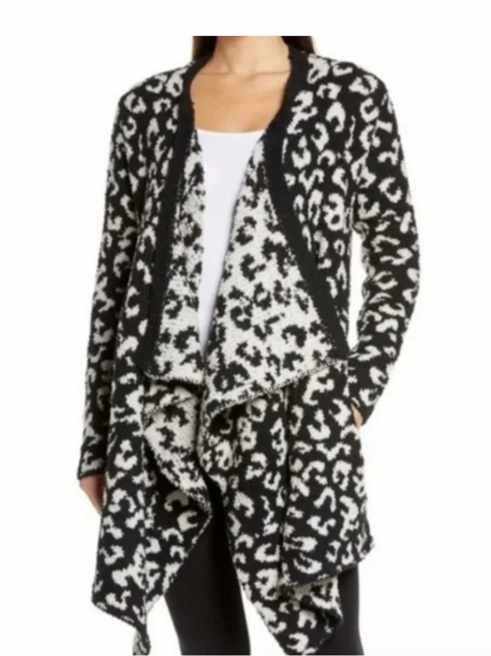 UGG Black and White Leopard-Print Open-Front Cardigan